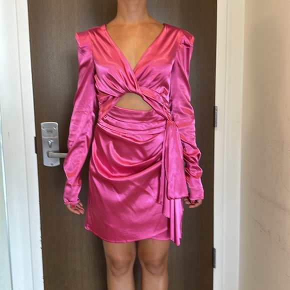 LULUS Sexy Twist Pink Sheen Party Dress Pleated Skirt with Faux Sash - Picture 6 of 13